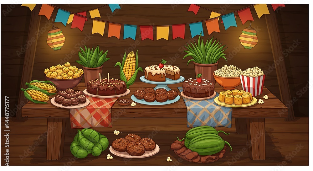 Festive food display with traditional treats and decorations. Festive food display with traditional treats and decorations.