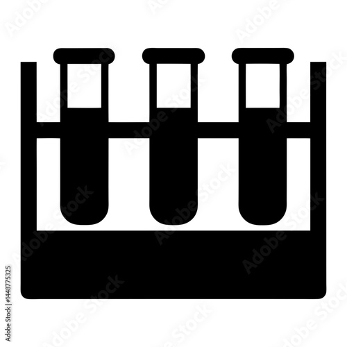 A black silhouette depicts three test tubes in a rack with liquid