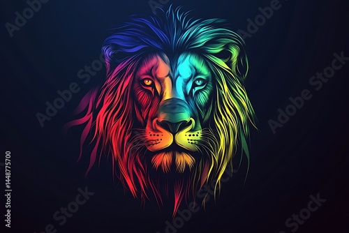Vibrant colorful digital rendering of a lion's head.
