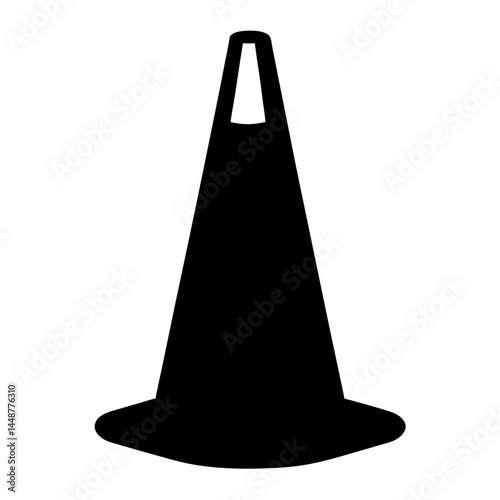 Black Silhouette of a Traffic Cone for Road Work and Safety