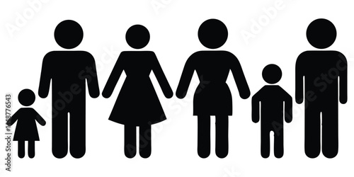 Family, relationship icon set. Vector glyph pictograms of couple, parent, child, elderly people, pregnancy, parenting, community, single mother, social care black silhouette illustration