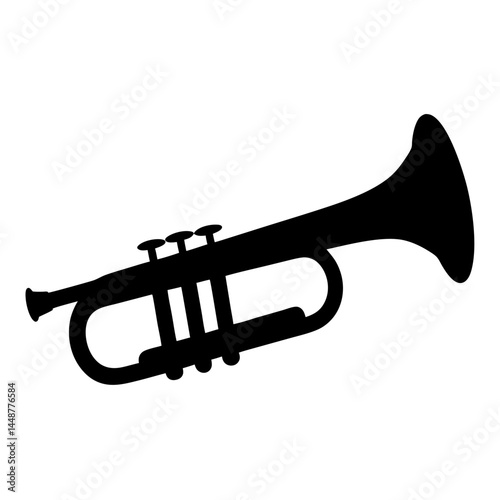 Striking black silhouette of a trumpet on a clean white backdrop