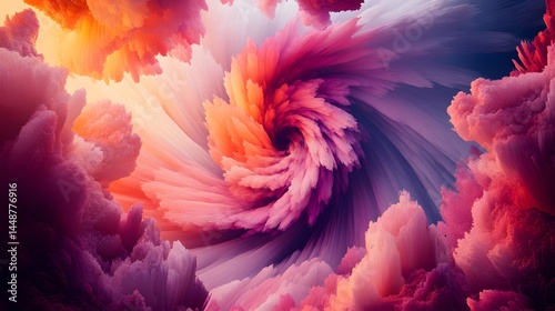 Abstract Swirling Pink Purple Orange Vortex, Dynamic Energy, Colorful Artistic Background