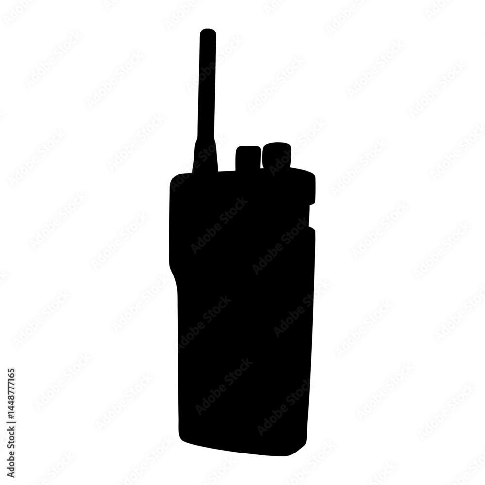 Black silhouette of a walkie talkie or handheld transceiver radio Black silhouette of a walkie talkie or handheld transceiver radio