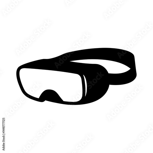 Black silhouette of swimming goggles or virtual reality headset on white background