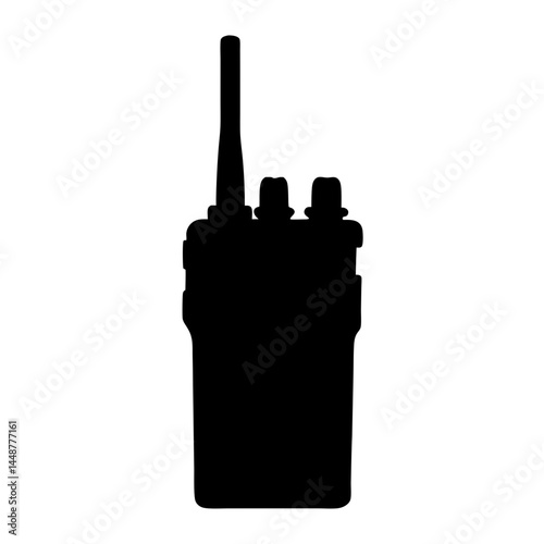 Silhouette of a portable radio transceiver, a compact communication device for transmitting messages