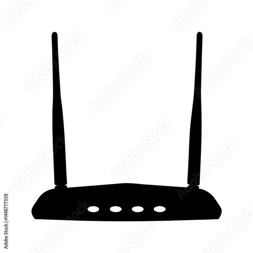 Black silhouette of a modern wireless internet router with two antennas