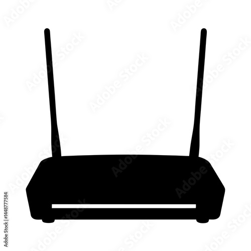Stylized silhouette of a dual antenna wireless router for network connectivity