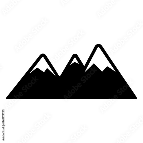 Three bold black mountain peaks, with some white snow at the top