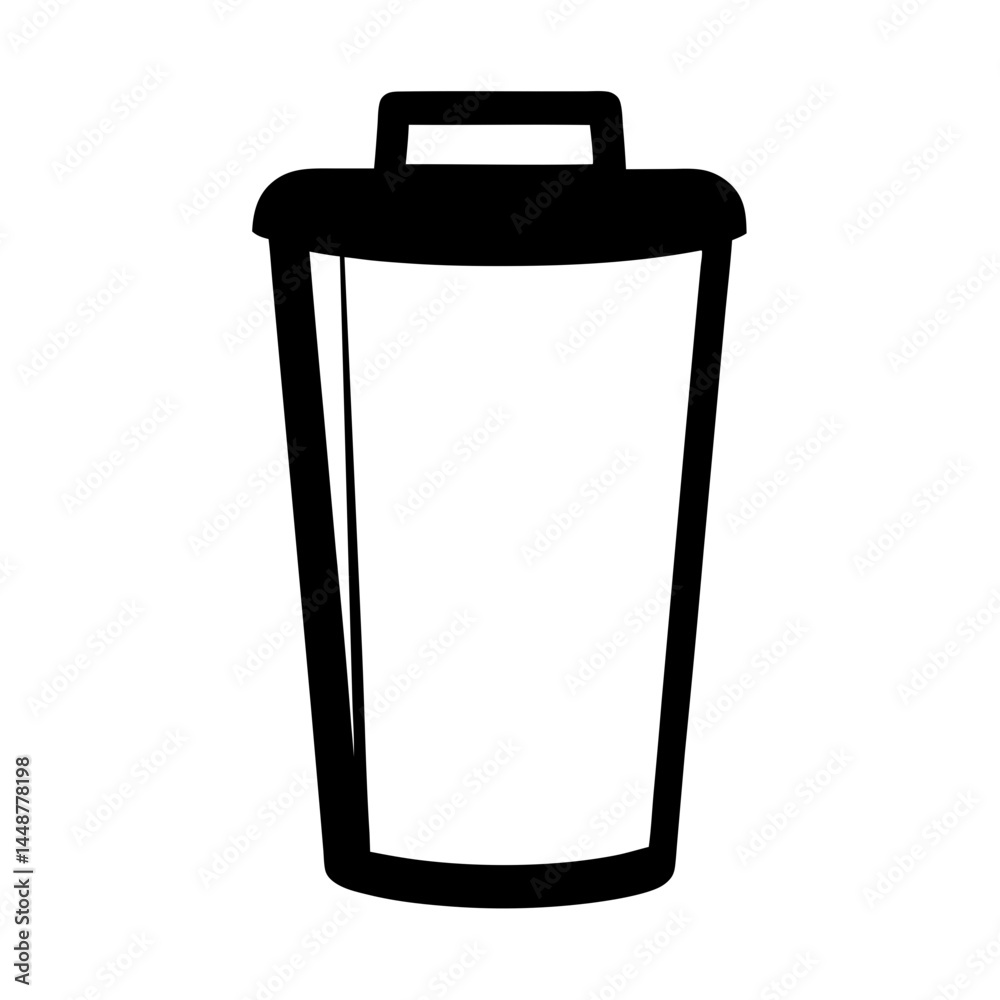 Simple black and white outline drawing of a trash can with lid Simple black and white outline drawing of a trash can with lid