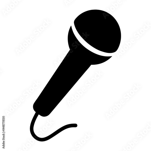 Black silhouette illustration of a microphone against a white background for karaoke