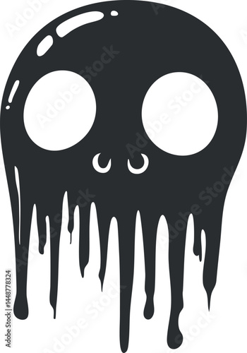 Black dripping skull illustration symbolizing horror spooky dark ghostly theme