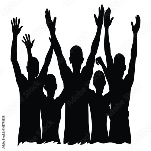 Teamwork silhouette with raised hands