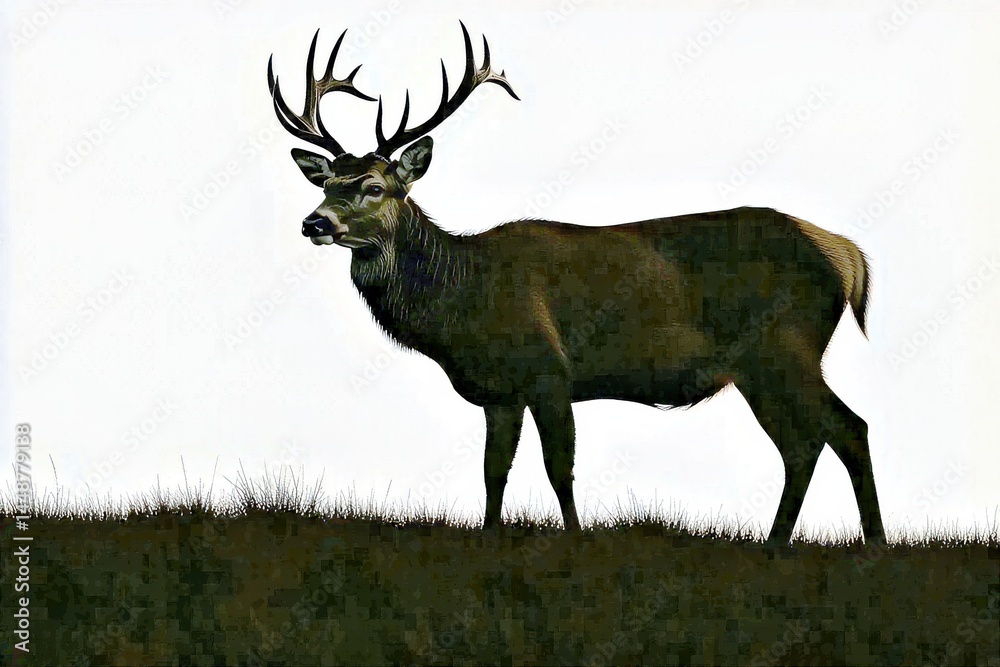 Fototapeta premium Stag Silhouette Standing Tall Between Trees