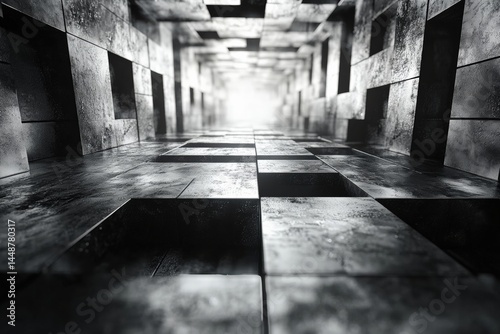Mysterious abstract tunnel perspective digital futuristic environment depth