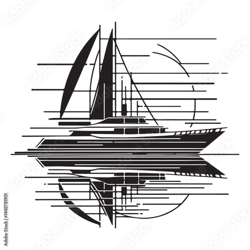 vector modern boats line art
