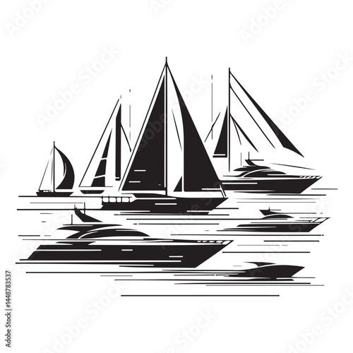 vector modern boats line art
