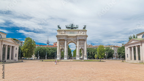 Arch of Peace in Simplon Square timelapse hyperlapse. It is a neoclassical triumph arch