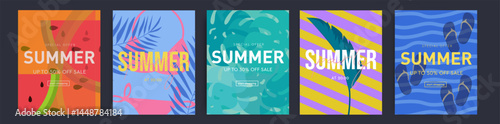 Colorful Summer Sale Banners Set in Tropical Style with Bold Design.