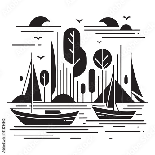 vector modern boats line art