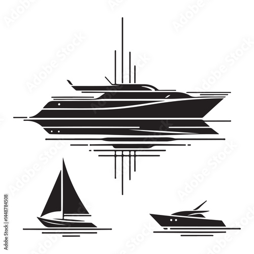 vector modern boats line art