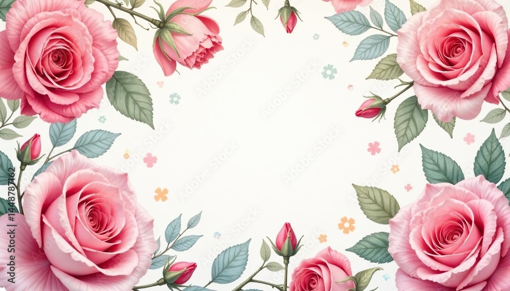 Naklejka premium Delicate, watercolor-style roses create a soft, repeating floral motif , pink, pastel floral