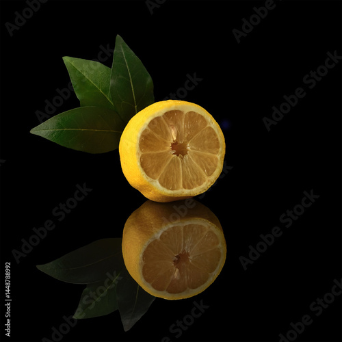 Lemon fruit on black background