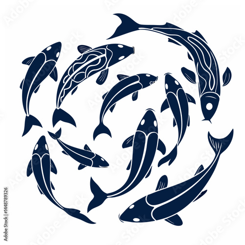 Fish domestic animal silhouette vector bundle set