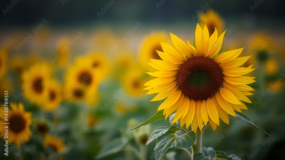 Fototapeta premium Sunflower in a field with blurred background.