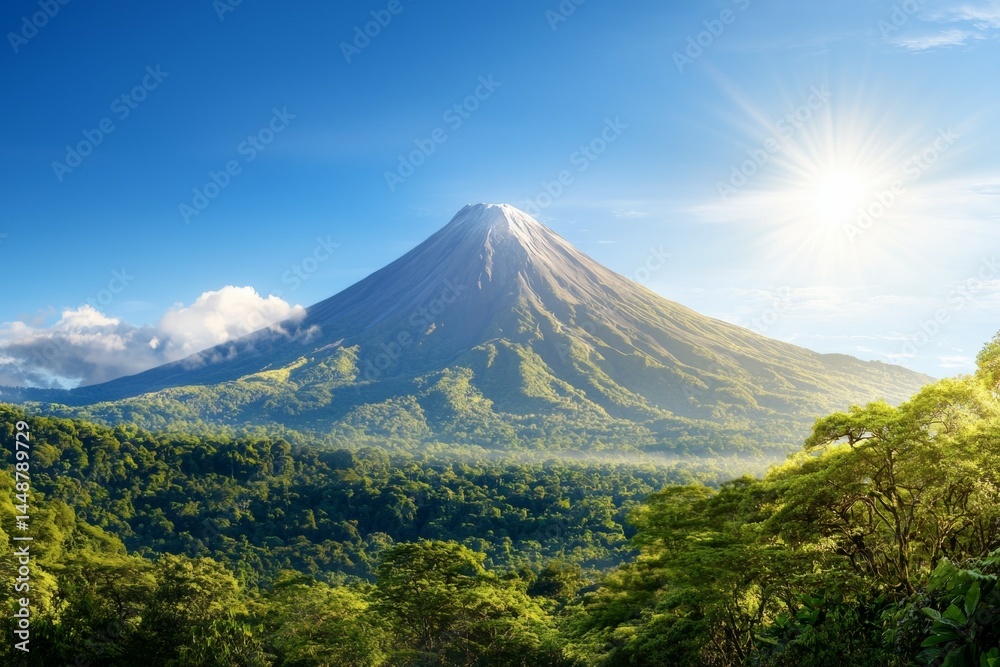 Fototapeta premium A mountain with a bright sun shining on it