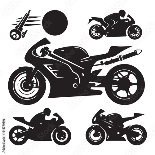Motorcycle silhouette vector illustration, Motorcycle line art vector