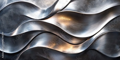 Dynamic metallic waves modern installation gallery space contemporary design