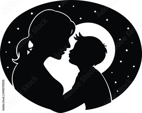 mother kissing toddler goodnight silhouette 