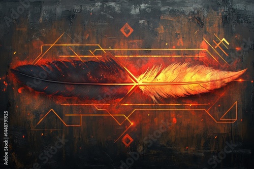 Illuminated feather design abstract digital dark