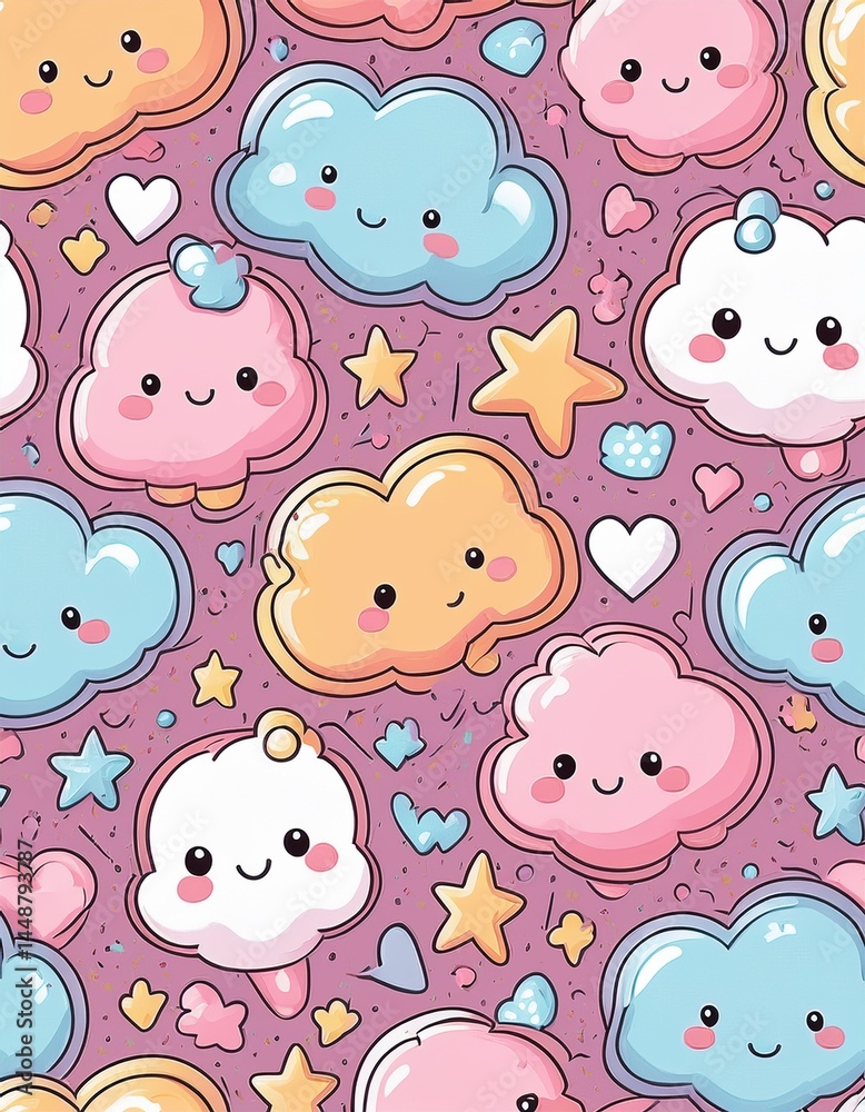Fototapeta premium Kawaii Cloud Pattern: Pastel Sky Dream
