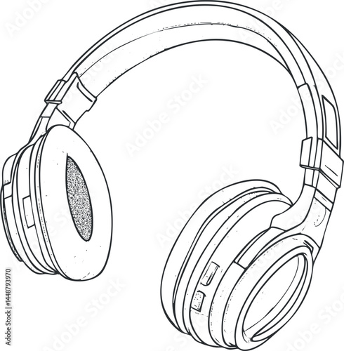 Black and white line drawing of wireless headphones with cushioned ear cups and adjustable headband