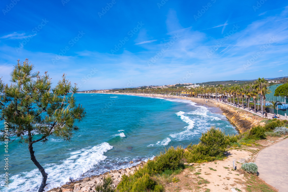 Cami de ronda coastal path leading to roc de sant gaieta in comarruga, spain