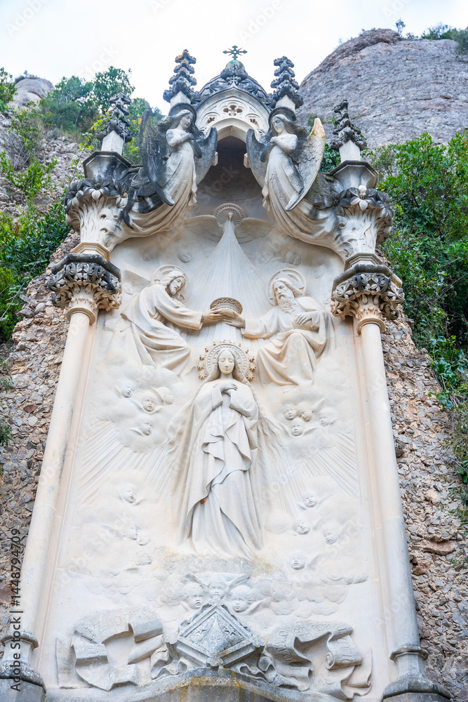 Religious carving depicting coronation of virgin mary at montserrat