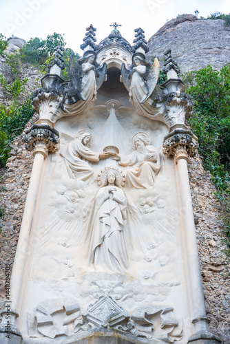 Religious carving depicting coronation of virgin mary at montserrat