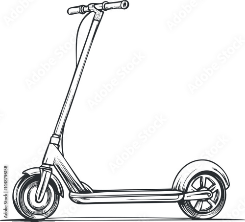 Black and white sketch of an electric scooter for urban transportation and eco-friendly commuting