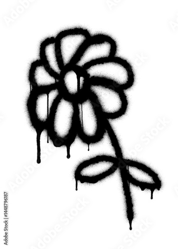 spraypaint flower dripping black paint no background png