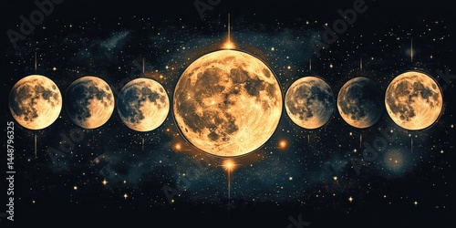 Lunar phases observation night sky digital celestial environment wide angle