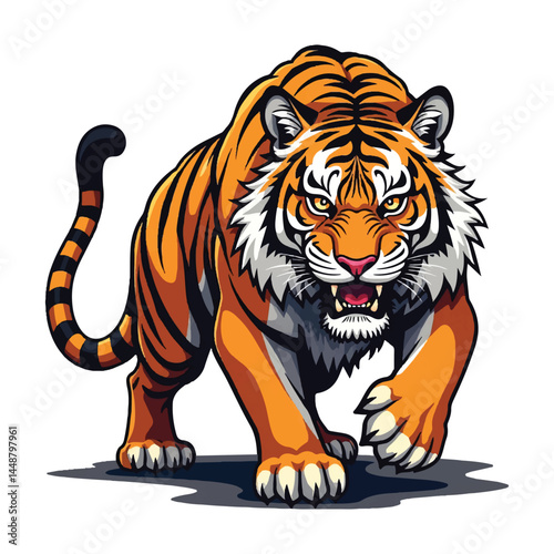 A ferocious and majestic tiger animal  ready to pounce