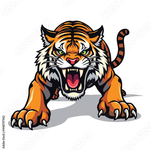 A ferocious and majestic tiger animal  ready to pounce