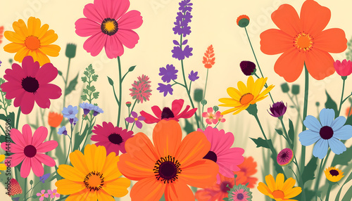 Wallpaper Mural seamless background with colorful wild summer flowers, silhouette. with white shades Torontodigital.ca