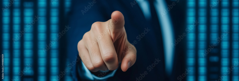 Realistic scene of a business leader pointing at a marketing solution chart, high-resolution details in a professional setting.