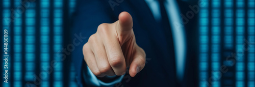 Obraz na płótnie Realistic scene of a business leader pointing at a marketing solution chart, high-resolution details in a professional setting. w salonie