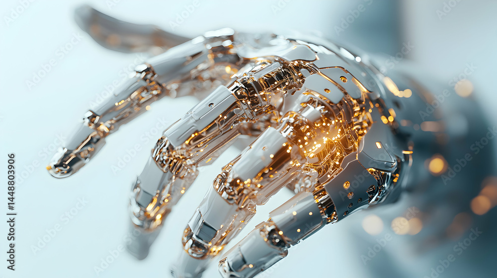 Detailed close-up of a robotic hand showing internal circuitry. This image is ideal for science fiction projects AI concepts or technology presentations. Detailed close-up of a robotic hand showing internal circuitry. This image is ideal for science fiction projects AI concepts or technology presentations.