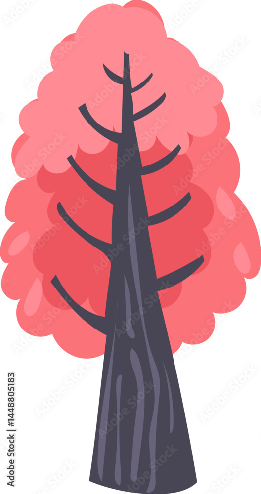 Fototapeta premium Hand-Drawn Cartoon Tree Vector Illustration Featuring Colorful Fantasy Foliage in Flat Style