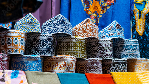 Muslim Head Wear For Men.its Omani traditional had cap its call Omani koma also its name Arab embroidered cap. High quality photo